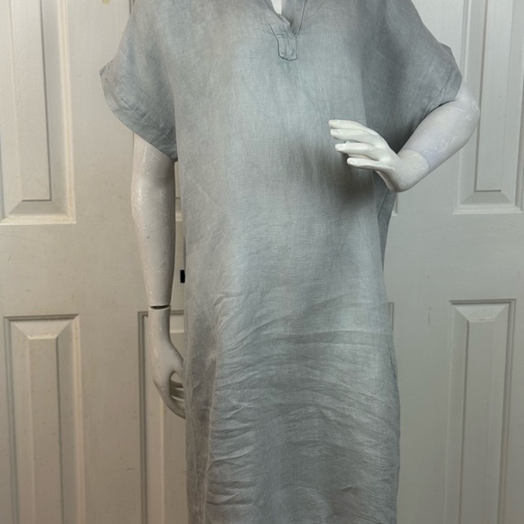 Italy 100% Linen Gray Linen Kaftan Dress. - Picture 4 of 15